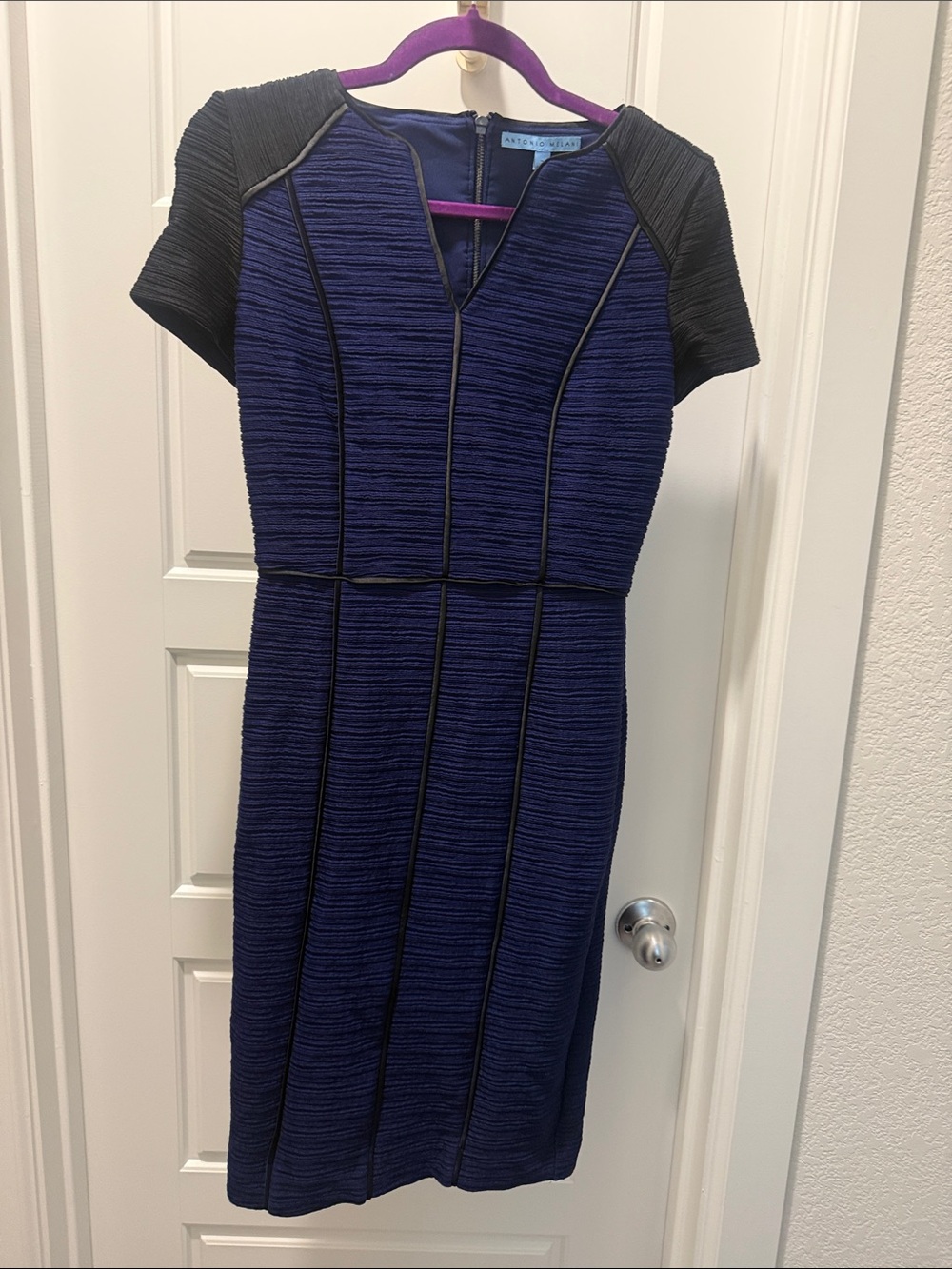 ANTONIO MELANI Deep Royal Blue Bodycon Sheath Dress with Black Accents